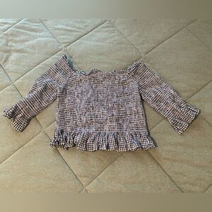 American Eagle Women’s Black and White Gingham Smocked Top - size M